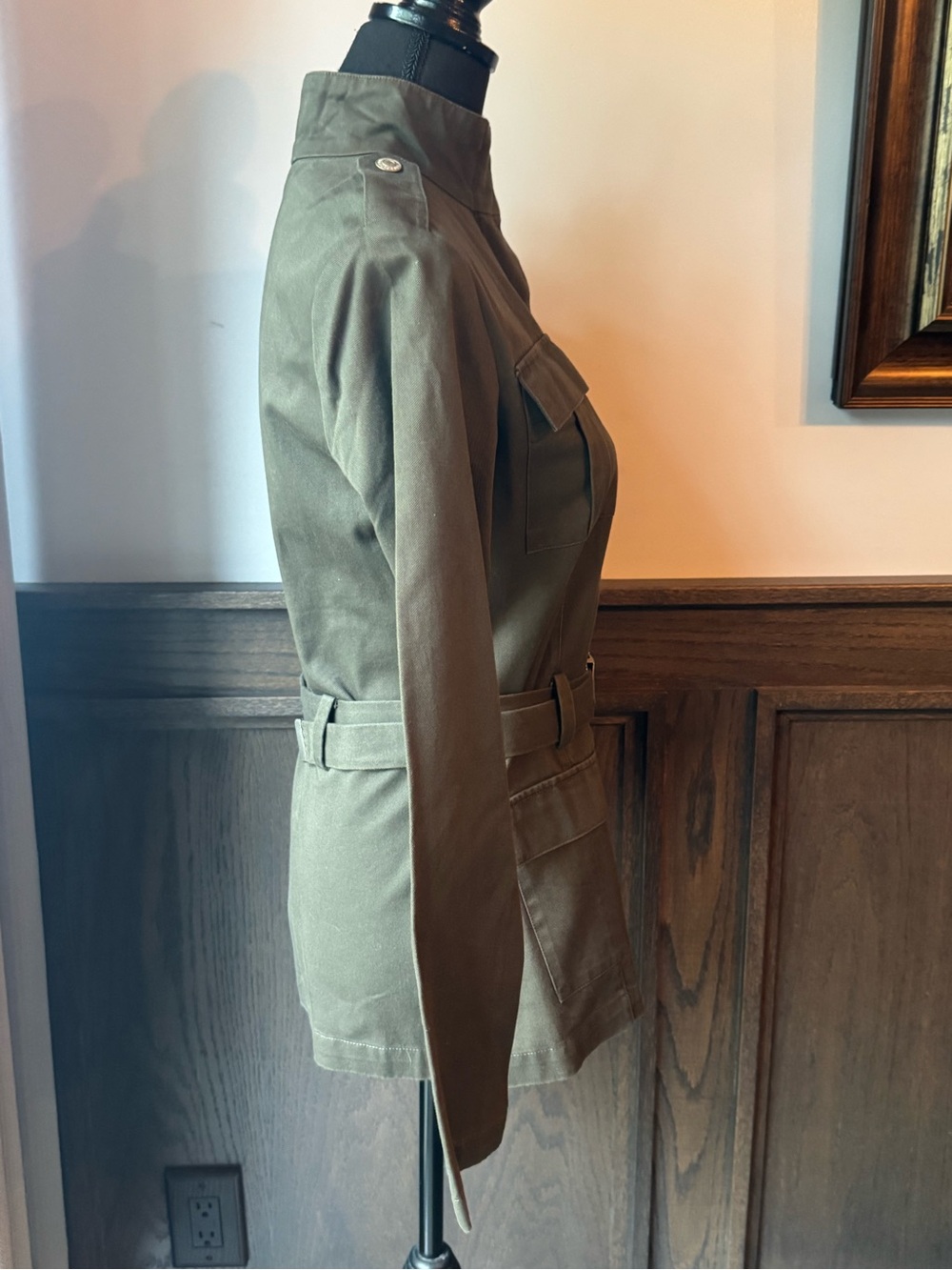 Old Navy Cotton Olive Utility Belted Military-Style Jacket small Y2K small - Picture 4 of 7